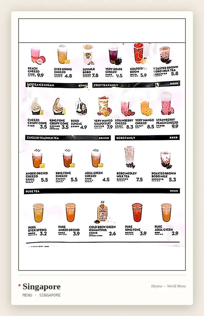 singapore heytea menu card