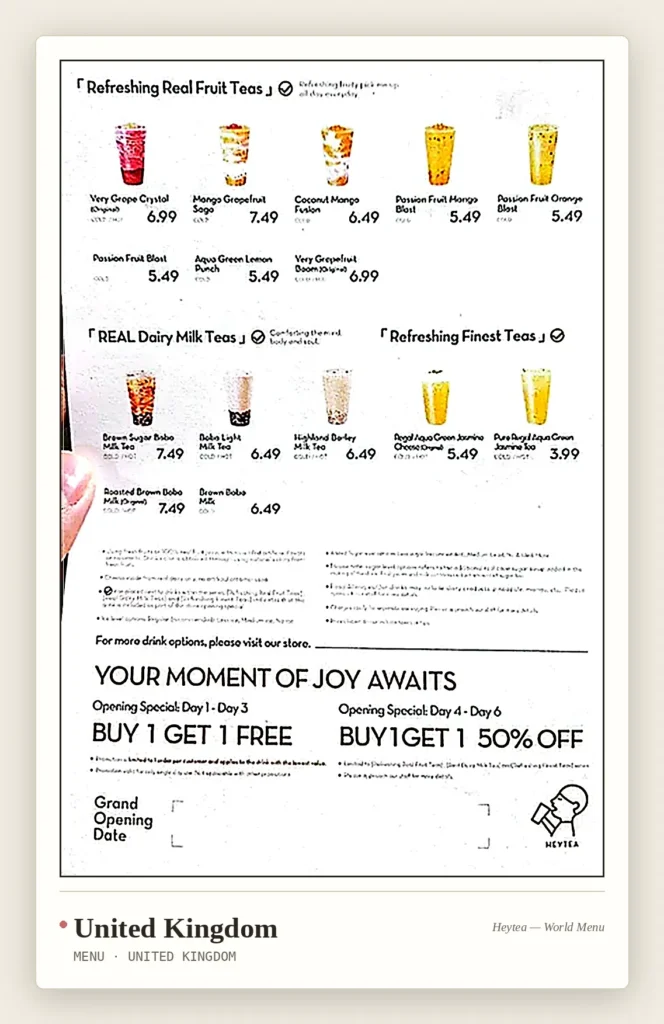 Heytea united-kingdom menu card