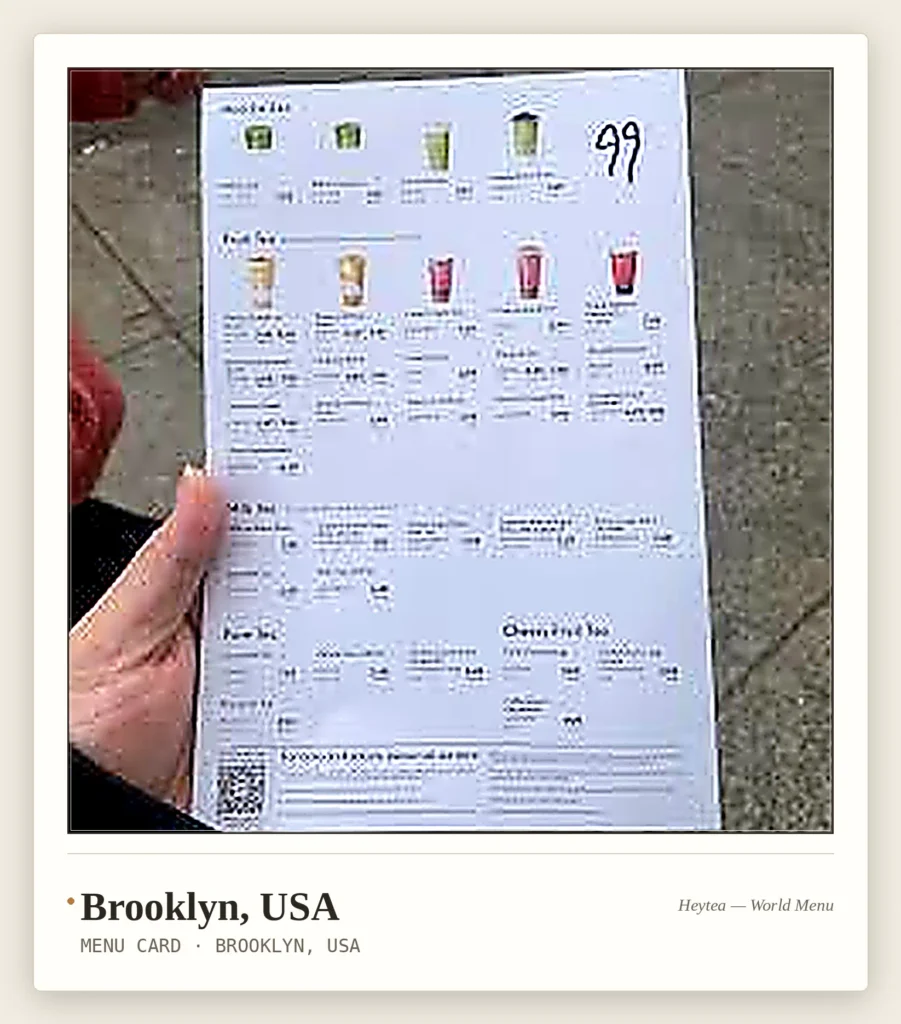 Heytea Menu Brooklyn, USA