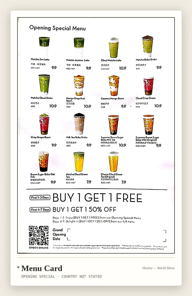 Menu Card USA